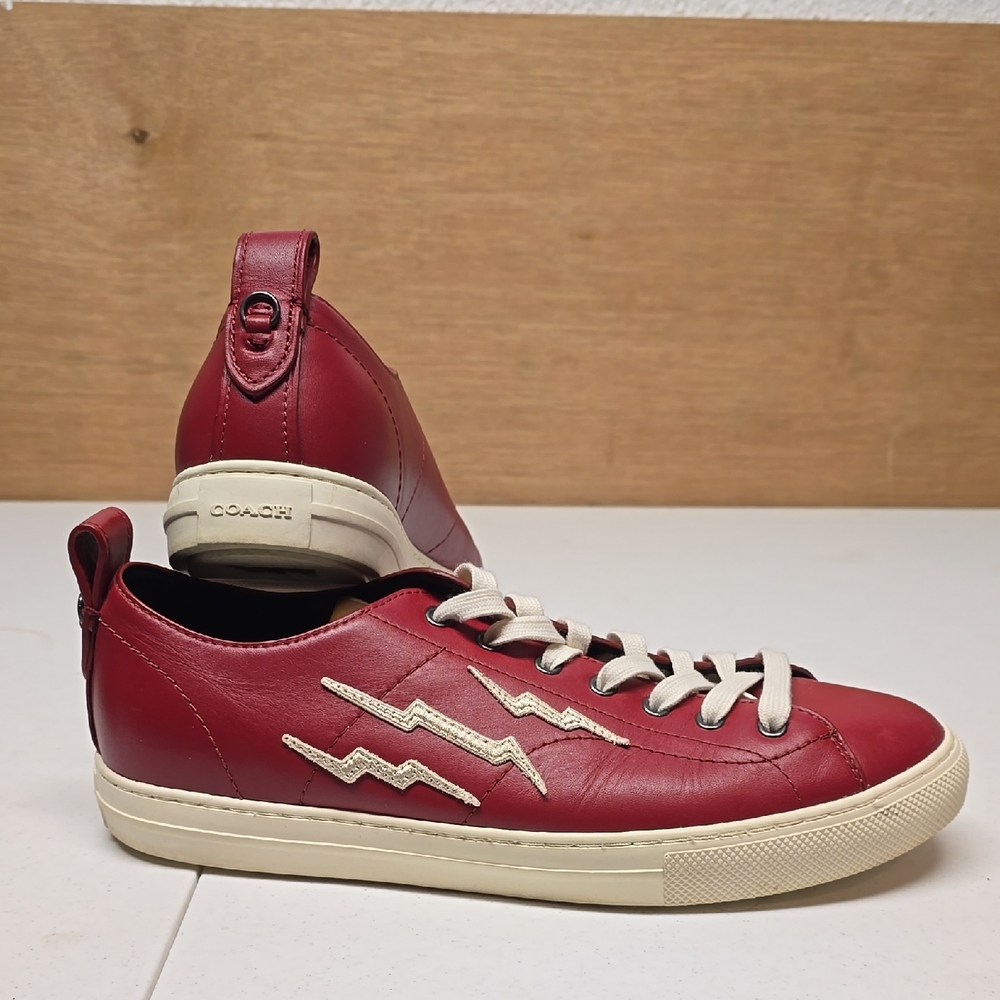Coach C121 SKIPPY Red Leather Men's Sneakers